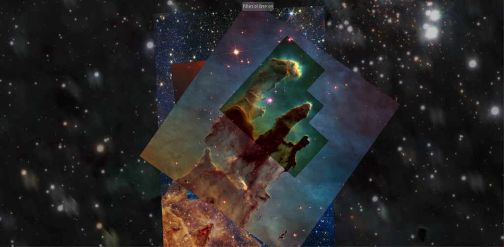 Interactive view of the Pillars of Creation overlaid on a star field